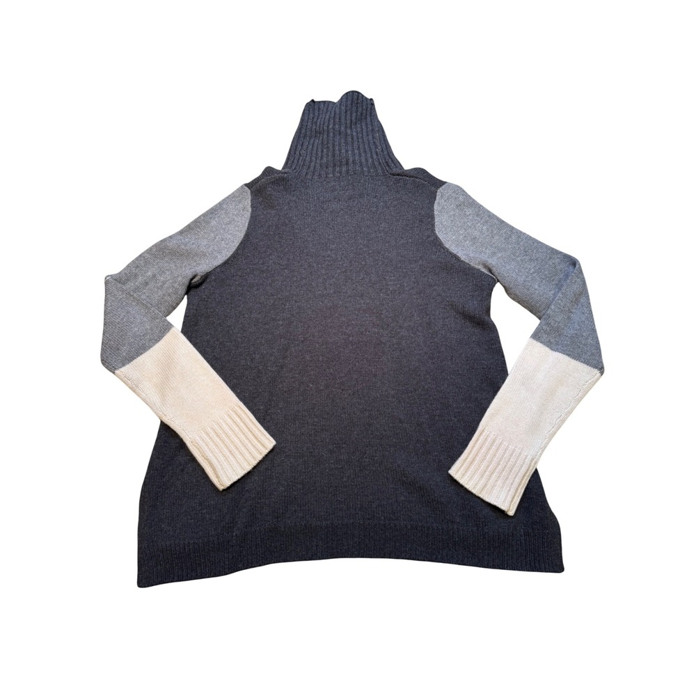 Vince Colorblock Turtleneck Sweater Womens L Gray Cream Wool Blend Knit Cozy - Picture 6 of 8